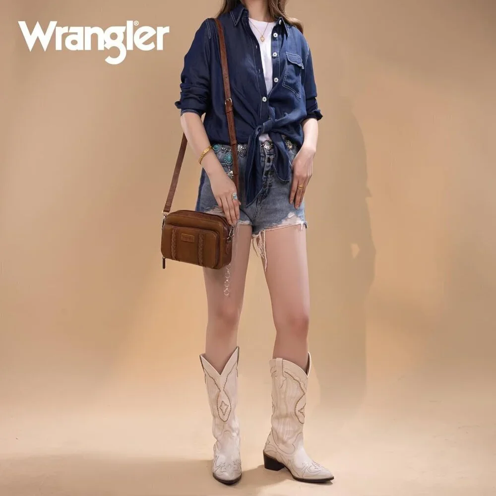 Women Crossbody Bag Leather Small Multi Pocket Adjustable Strap Purse